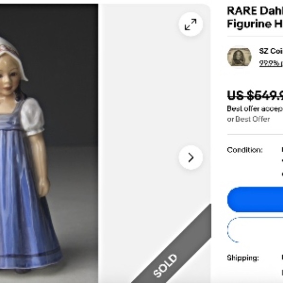 DAHL JENSEN COPENHAGEN DENMARK GIRL HANNE #1219 FIGURINE 8.25" - Picture 5 of 10